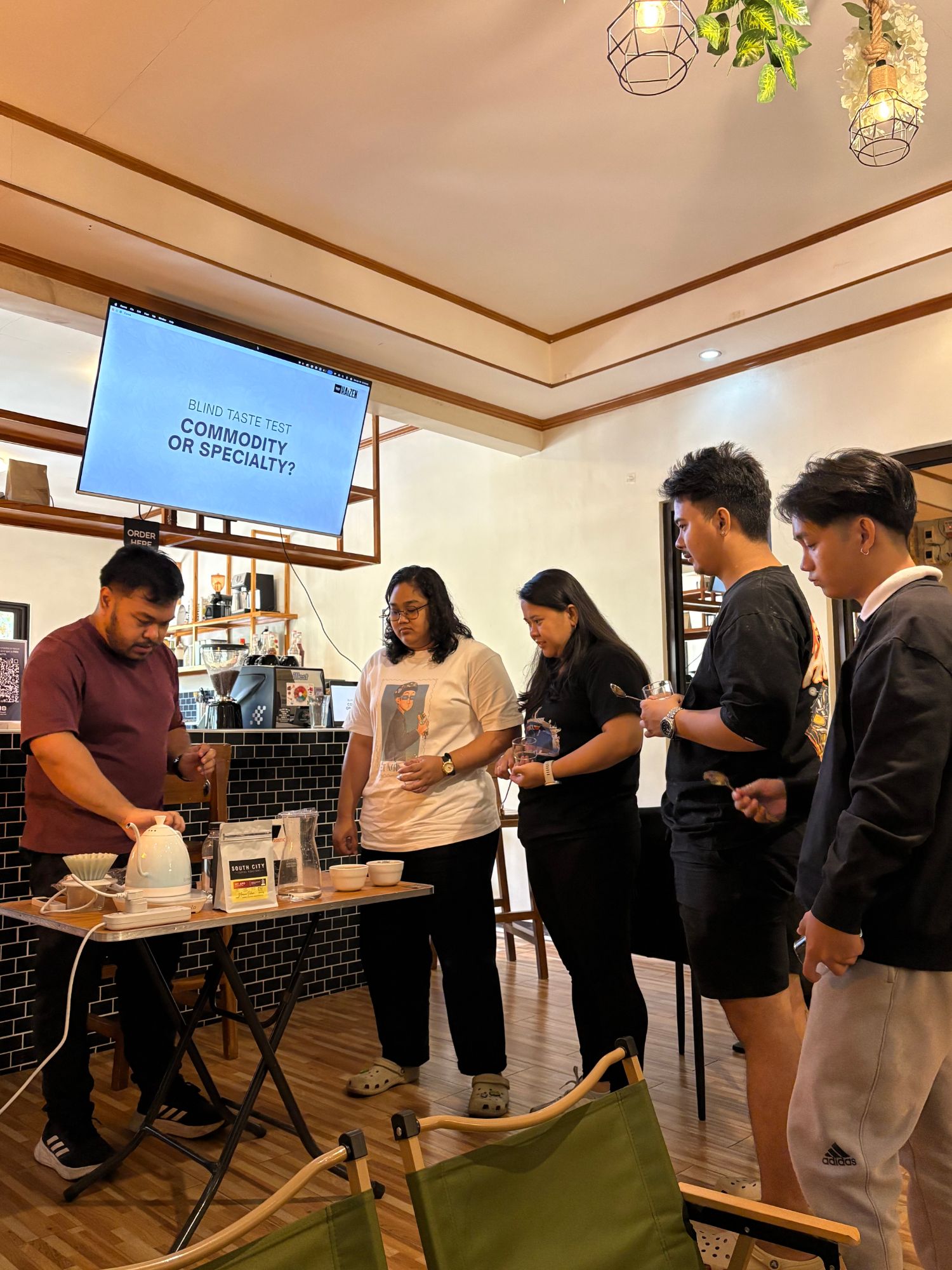 Guests doing a blind coffee taste test at Kaizen Spaces